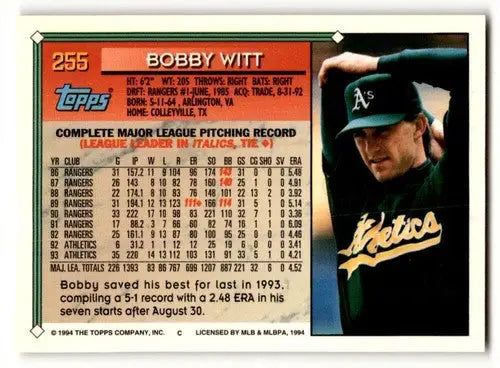Original gloss 1994 Topps Bobby Witt NrMt baseball card ID 47010