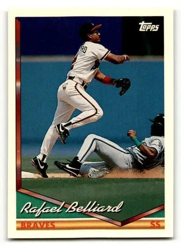 Vintage 1994 Topps Rafael Belliard NRMT baseball card in action shot