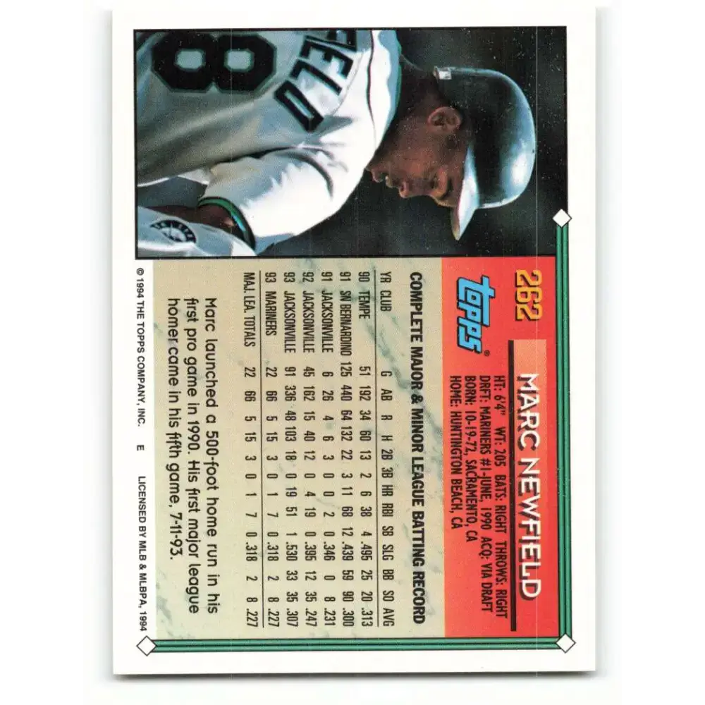 1994 Topps #262 Marc Newfield EX Excellent Seattle Mariners Baseball Card - Baseball Card Single