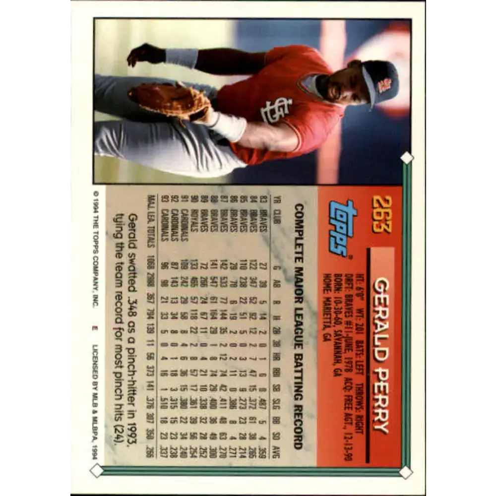 1994 Topps #263 Gerald Perry EX Excellent St. Louis Cardinals Baseball Card