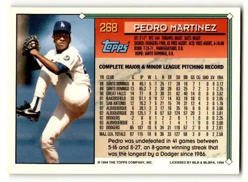 Pedro Martinez Los Angeles Dodgers baseball card from 1994 Topps NM ID:63527