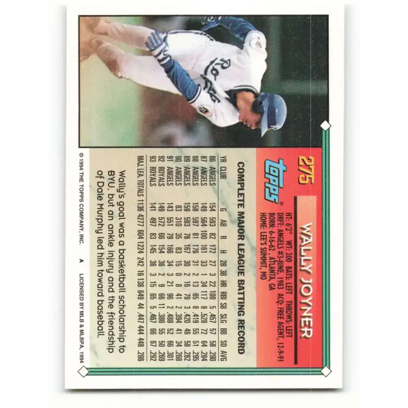 1994 Topps #275 Wally Joyner EX Excellent Kansas City Royals Baseball Card - Baseball Card Single