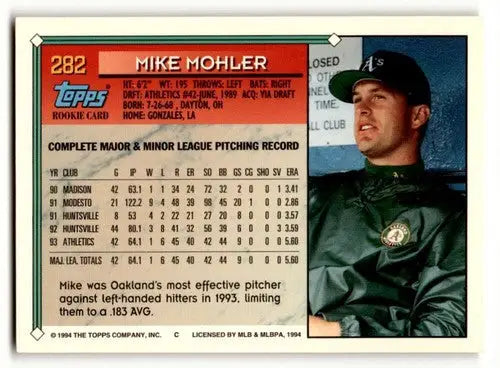 Mike Mohler Oakland baseball card from 1994 Topps #282 Oakland Athletics baseball card