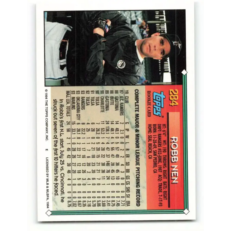 1994 Topps #284 Robb Nen EX Excellent Florida Marlins Baseball Card - Baseball Card Single