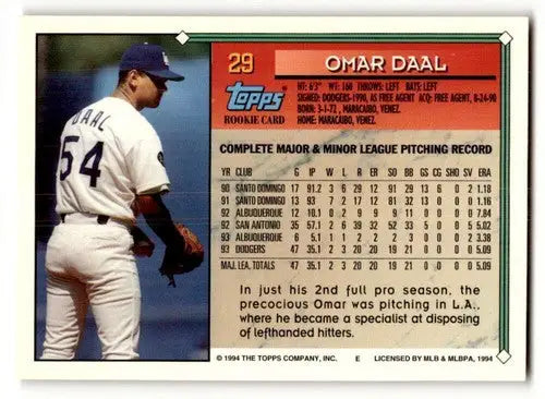 1994 Topps #29 Omar Daal NrMt ID:47038 - Baseball Card Single