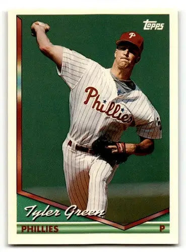 Vintage 1994 Topps Tyler Green Phillies baseball card with original gloss in NrMt condition