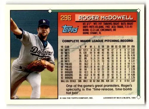 1994 Topps #296 Roger McDowell NrMt ID:47019 - Baseball Card Single