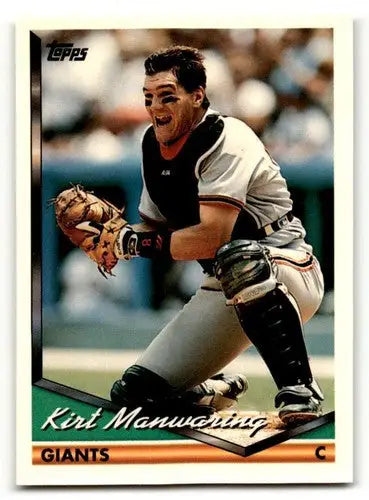 Original gloss 1994 Topps Kirt Manwaring NrMt baseball card featuring Kirt Manwaring of the Giants