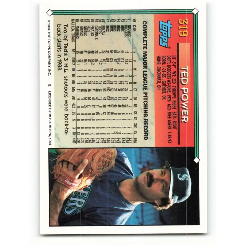 1994 Topps #319 Ted Power EX Excellent Seattle Mariners Baseball Card - Baseball Card Single