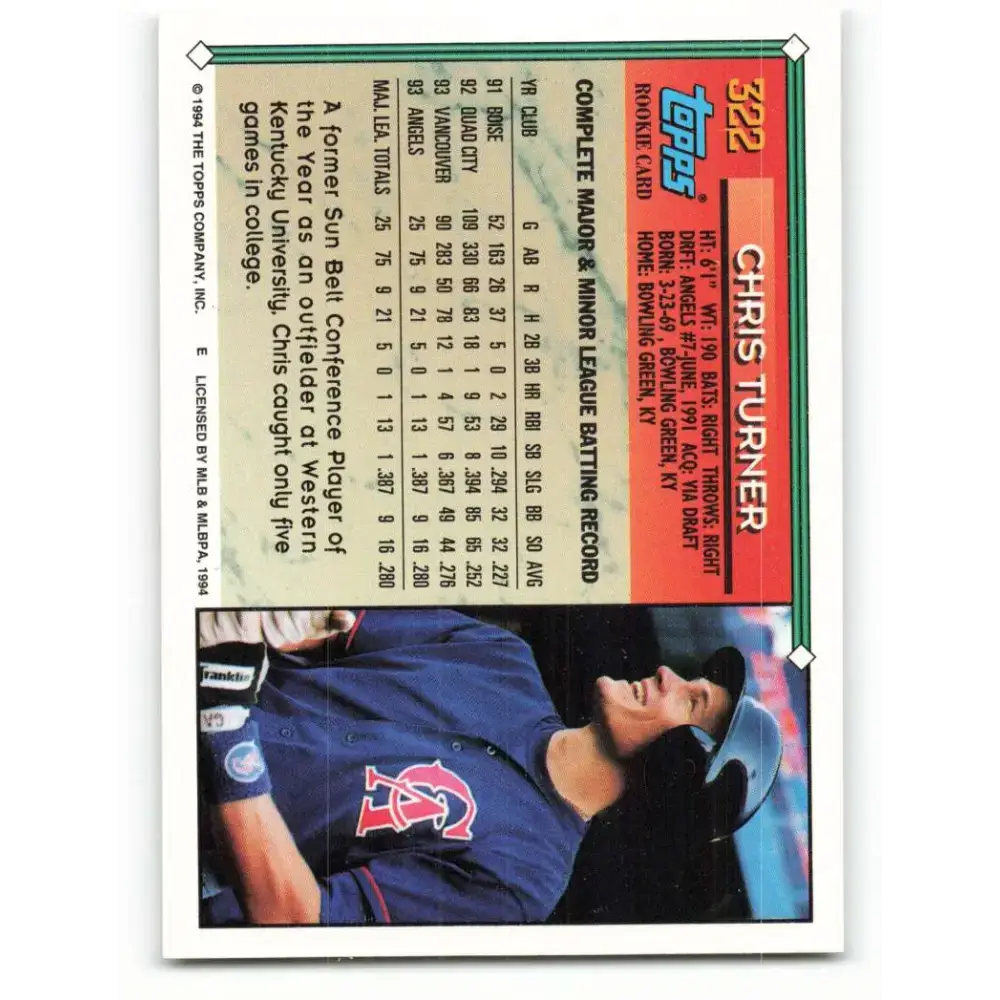 1994 Topps #322 Chris Turner EX Excellent California Angels Baseball Card - Baseball Card Single