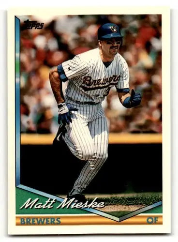 Original gloss 1990 Topps Matt Mieske NrMt baseball card of Milwaukee Brewers outfielder