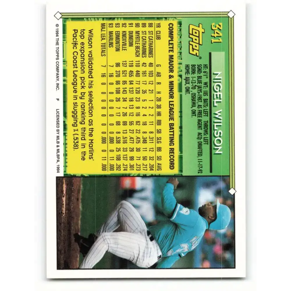 1994 Topps #341 Nigel Wilson EX Excellent Florida Marlins Baseball Card - Baseball Card Single