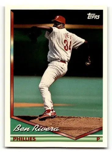 Baseball card of Ben Rivera NRMT pitcher in throwing pose from 1994 Topps #352