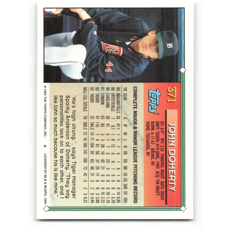 1994 Topps #371 John Doherty EX Excellent Detroit Tigers Baseball Card