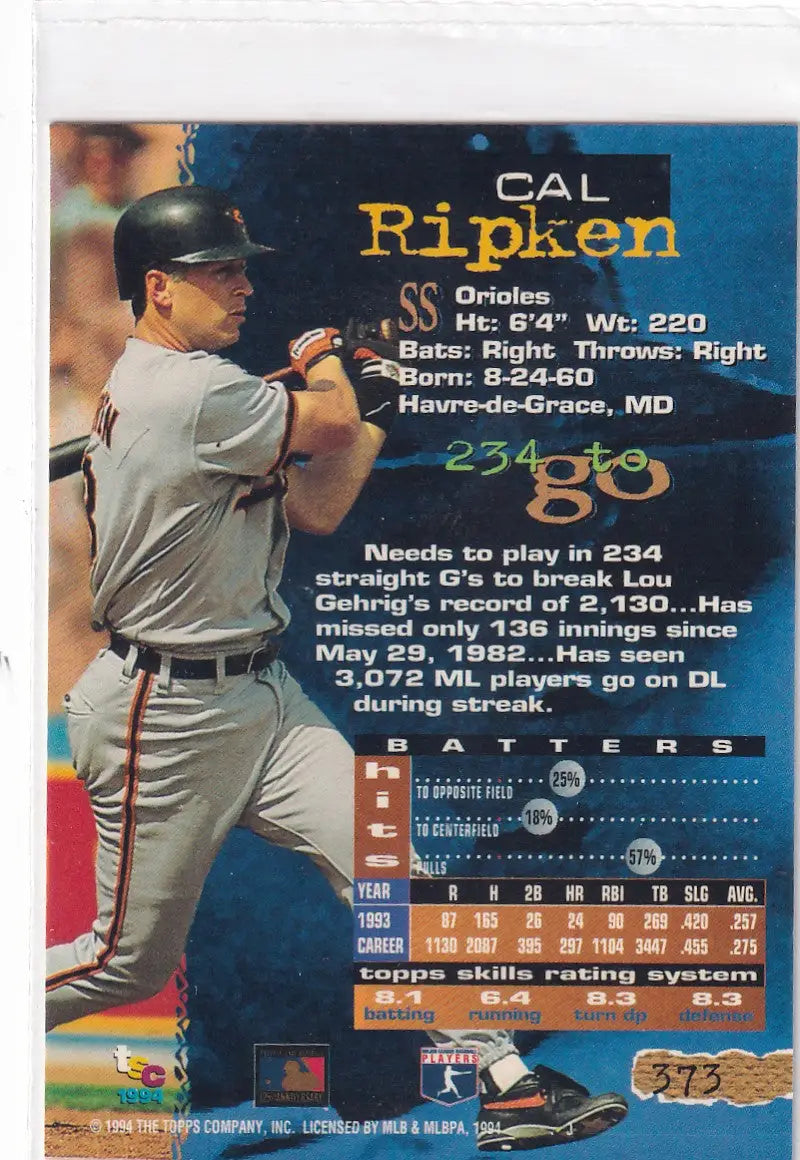 1994 TOPPS #373 CAL RIPKEN JR- BALTIMORE ORIOLES - Baseball Card Single