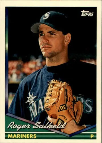 Original gloss Roger Salkeld baseball card 1994 Topps #376 Roger Salkeld NM-MT Mariners