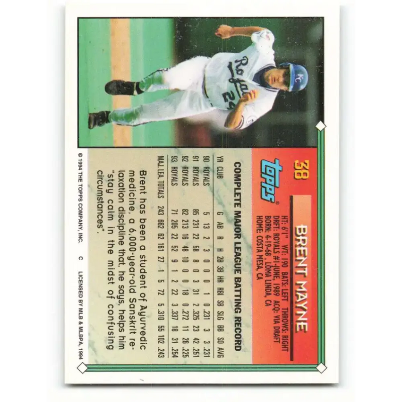 1994 Topps #38 Brent Mayne EX Excellent Kansas City Royals Baseball Card
