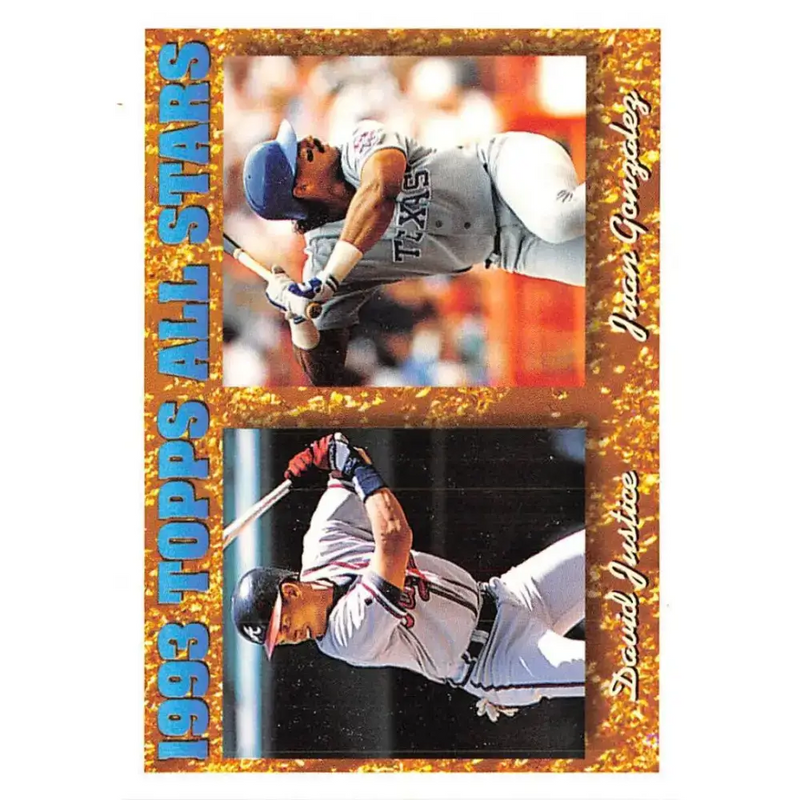 1994 Topps #389 David Justice/Juan Gonzalez EX Excellent Atlanta Braves/Texas Rangers Baseball Card - Baseball Card