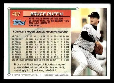 1994 Topps #407 Bruce Ruffin - Baseball Card Single