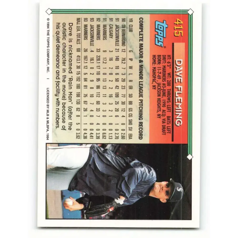 1994 Topps #415 Dave Fleming EX Excellent Seattle Mariners Baseball Card - Baseball Card Single