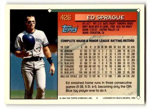 Original gloss Ed Sprague Toronto Blue Jays baseball card from 1994 Topps #426