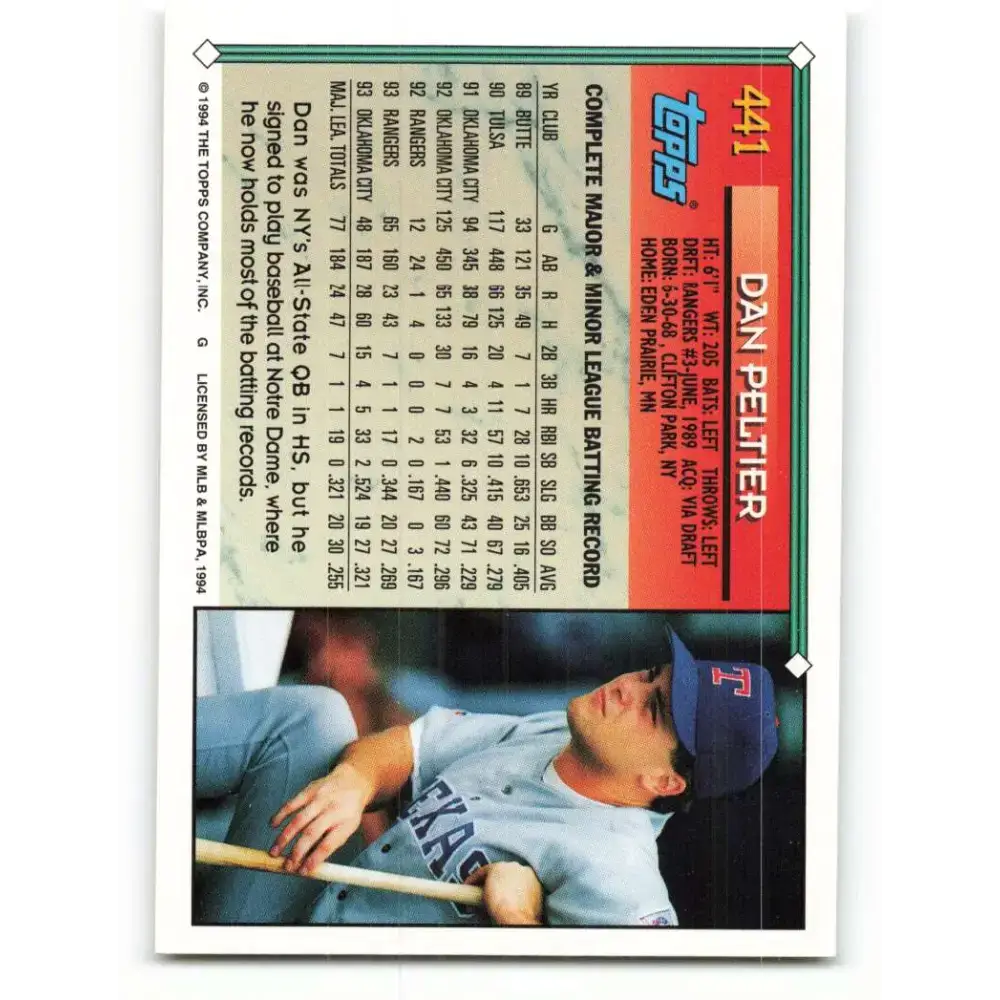 1994 Topps #441 Dan Peltier EX Excellent Texas Rangers Baseball Card - Baseball Card Single