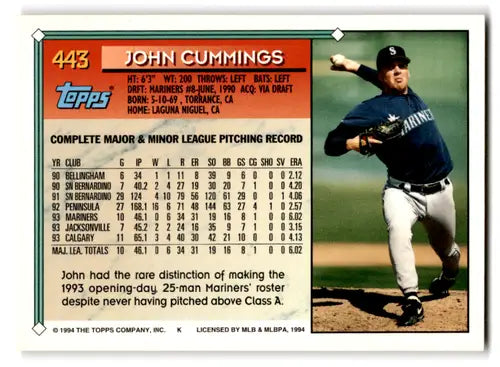 1994 Topps #443 John Cummings NM Near Mint Mariners ID:71710 - Baseball Card Single