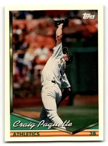 Vintage baseball trading card featuring Craig Paquette of the Athletics with original gloss