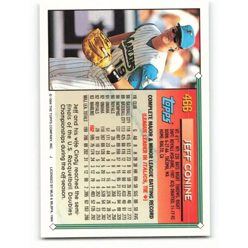 1994 Topps #466 Jeff Conine EX Excellent Florida Marlins Baseball Card - Baseball Card Single