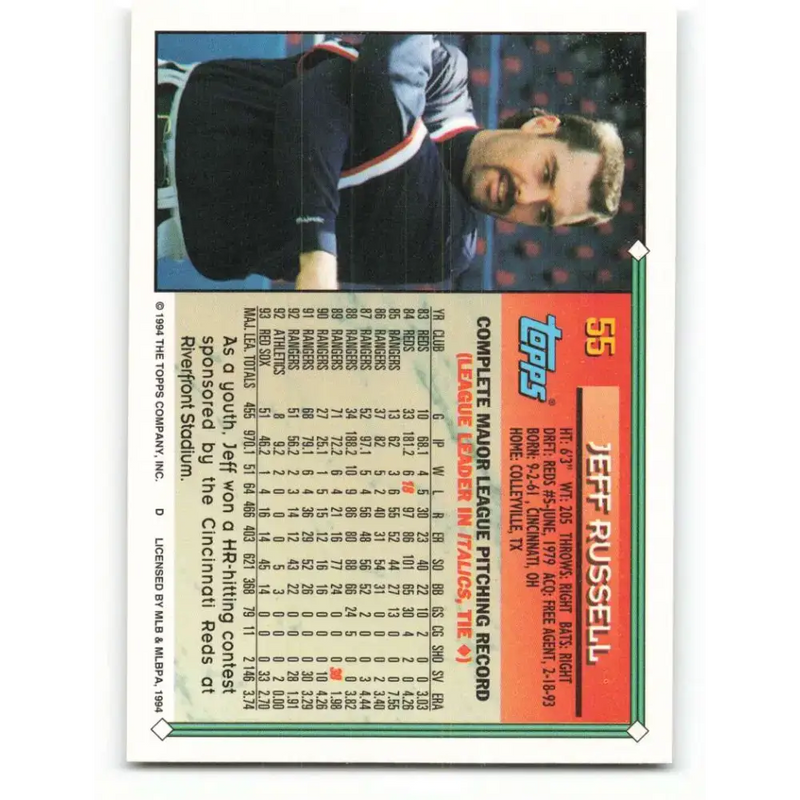 1994 Topps #55 Jeff Russell EX Excellent Boston Red Sox Baseball Card - Baseball Card Single