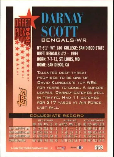1994 Topps #556 Darnay Scott NM-MT RC Rookie Bengals - Football Card Single