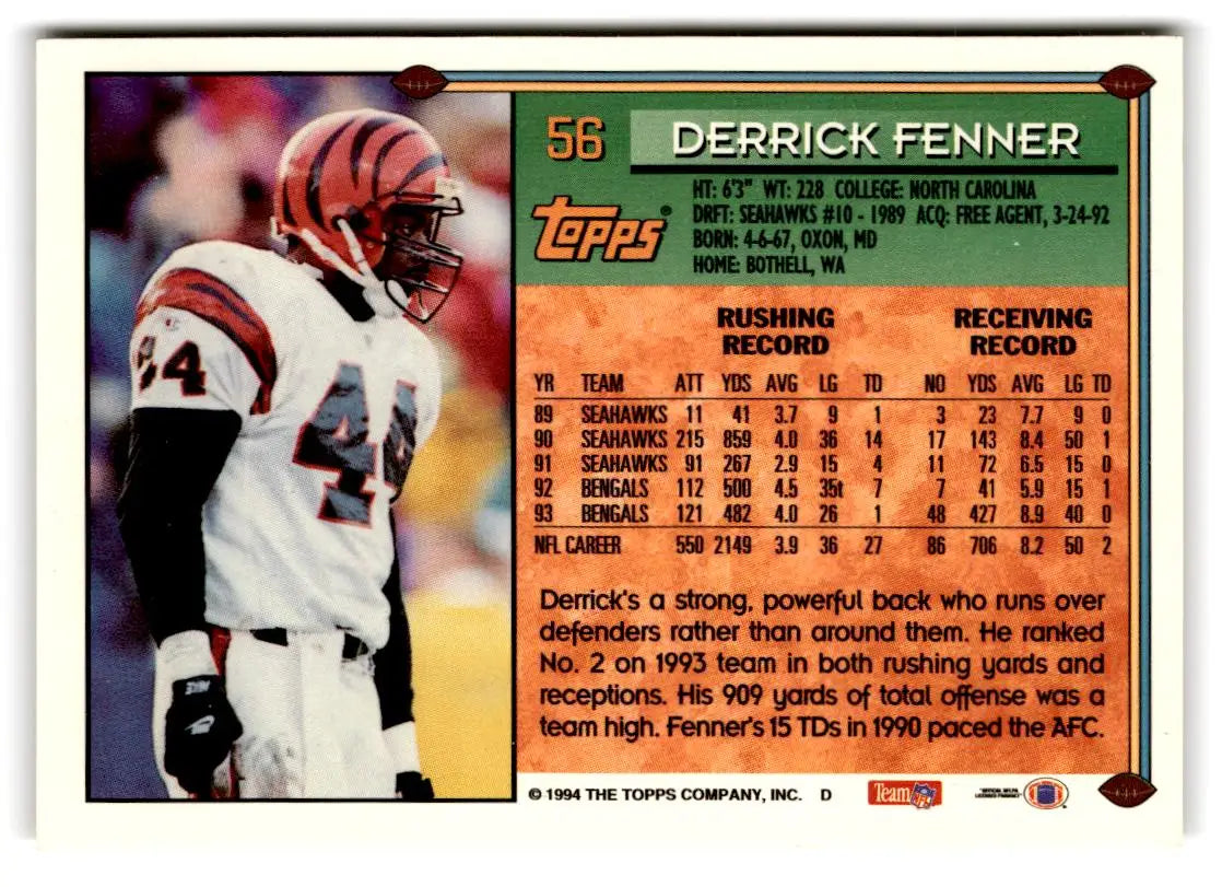 1994 Topps #56 Derrick Fenner Special Effects - Football Card Single