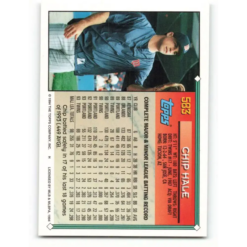 1994 Topps #583 Chip Hale EX Excellent Minnesota Twins Baseball Card - Baseball Card Single