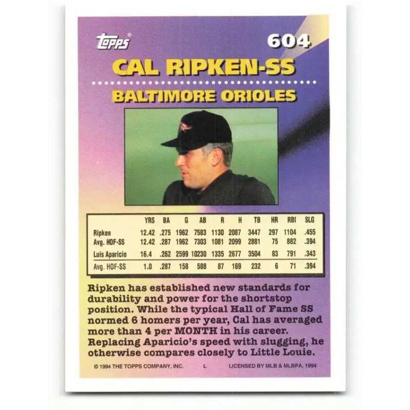 1994 Topps #604 Cal Ripken Jr. EX Excellent Baltimore Orioles Baseball Card - Baseball Card Single