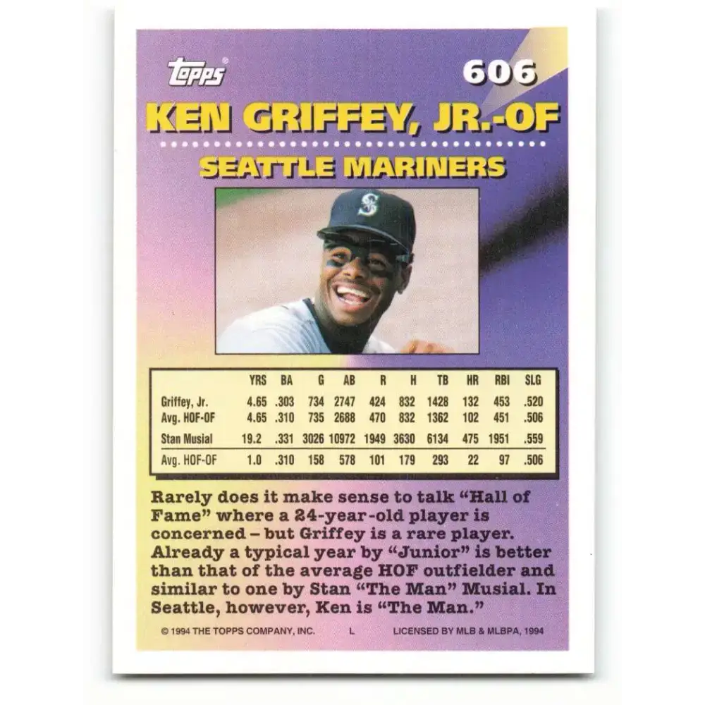 1994 Topps #606 Ken Griffey Jr. EX Excellent Seattle Mariners Baseball Card - Baseball Card Single