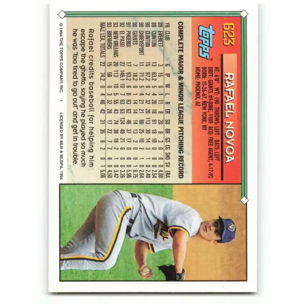 1994 Topps #623 Rafael Novoa EX Excellent Milwaukee Brewers Baseball Card - Baseball Card Single
