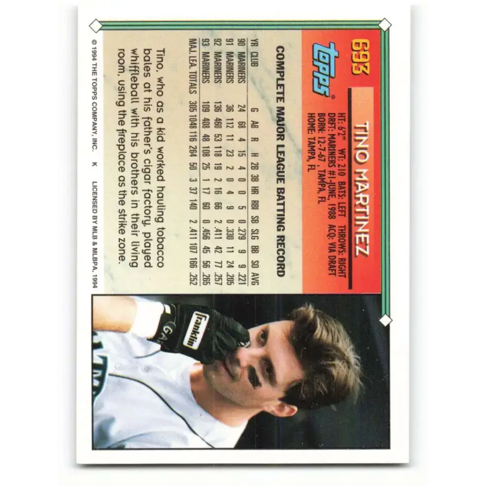 1994 Topps #693 Tino Martinez EX Excellent Seattle Mariners Baseball Card - Baseball Card Single
