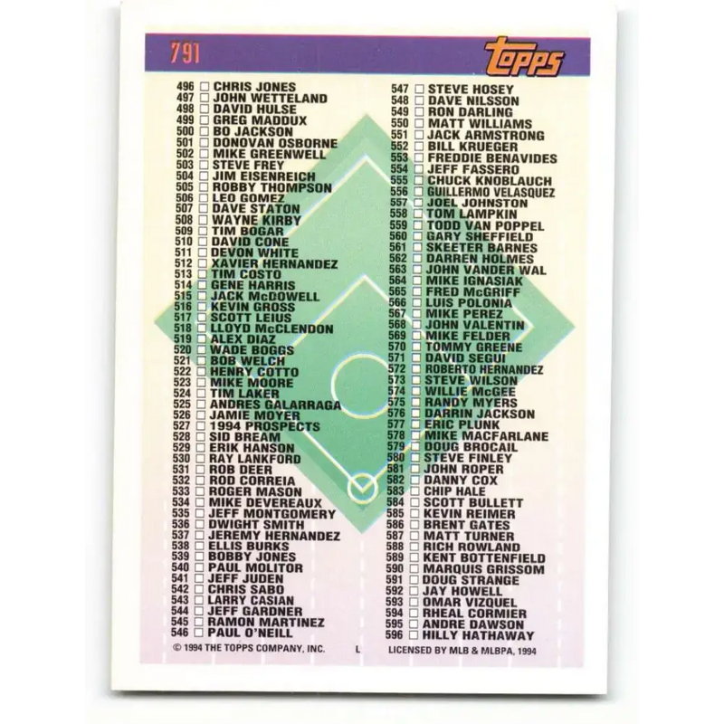 1994 Topps #791 Checklist 3 EX Excellent Checklist Baseball Card - Baseball Card Single