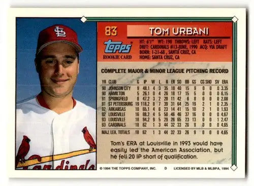 1994 Topps #83 Tom Urbani NrMt ID:47059 - Baseball Card Single