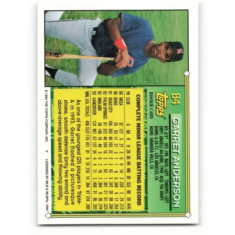 1994 Topps #84 Garret Anderson EX Excellent California Angels Baseball Card - Baseball Card Single