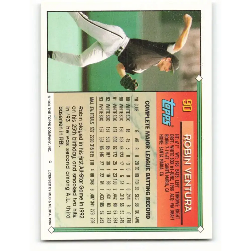 1994 Topps #90 Robin Ventura EX Excellent Chicago White Sox Baseball Card