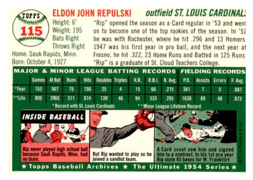 1994 Topps Archives 1954 #115 Rip Repulski NM Near Mint Cardinals ID:65020 - Baseball Card Single