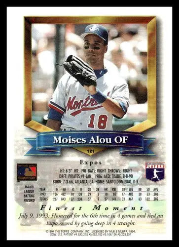 1994 Topps Finest #121 Moises Alou NM Near Mint Expos ID:82845 - Baseball Card Single