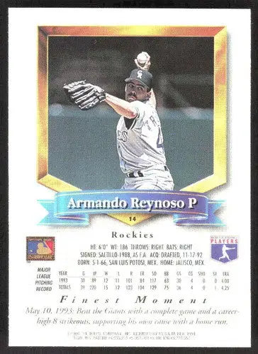 1994 Topps Finest #14 Armando Reynoso NM Near Mint Rockies FIN ID:82747 - Baseball Card Single