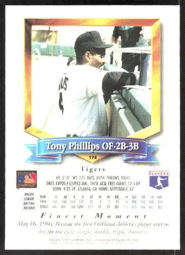 1994 Topps Finest #178 Tony Phillips NM Near Mint Tigers ID:82849 - Baseball Card Single