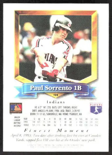 1994 Topps Finest #185 Paul Sorrento NM Near Mint Indians ID:82851 - Baseball Card Single