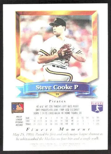 1994 Topps Finest #19 Steve Cooke NM Near Mint Pirates FIN ID:82751 - Baseball Card Single