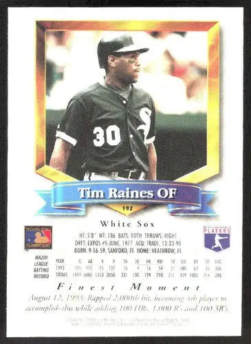 1994 Topps Finest #192 Tim Raines NM Near Mint White Sox ID:82857 - Baseball Card Single