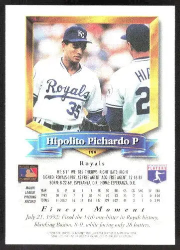 1994 Topps Finest #194 Hipolito Pichardo NM Near Mint Royals ID:82859 - Baseball Card Single