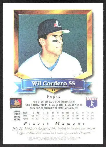 1994 Topps Finest #20 Wil Cordero NM Near Mint Expos FIN ID:82752 - Baseball Card Single